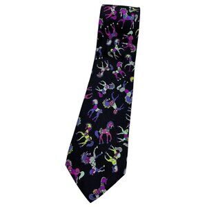 EMILIO PUCCI Men's 100% Silk Necktie LUXURY Black Purple Horse W:3.7" EUC